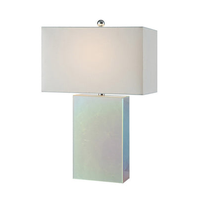 Benjara 26 Inch Table Lamp, Rectangular Stand, Set of 2, Glass, Multitone White