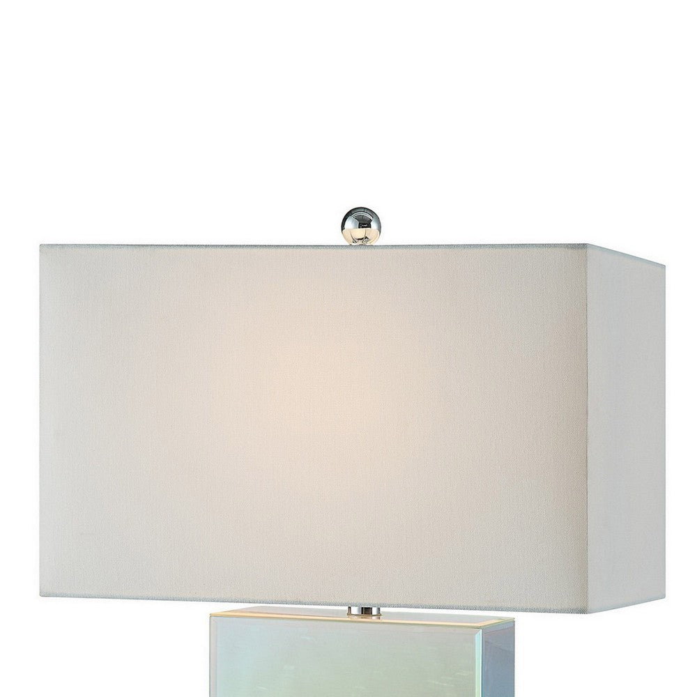 Benjara 26 Inch Table Lamp, Rectangular Stand, Set of 2, Glass, Multitone White