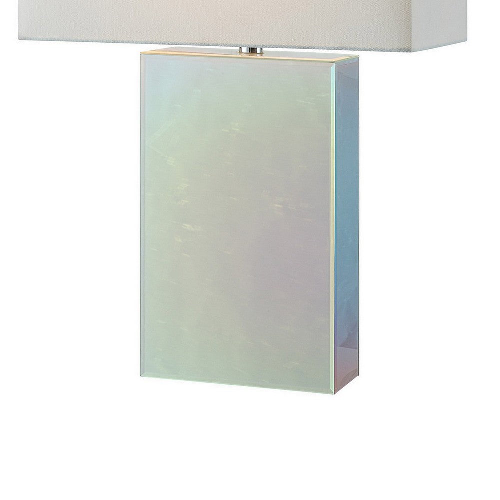 Benjara 26 Inch Table Lamp, Rectangular Stand, Set of 2, Glass, Multitone White