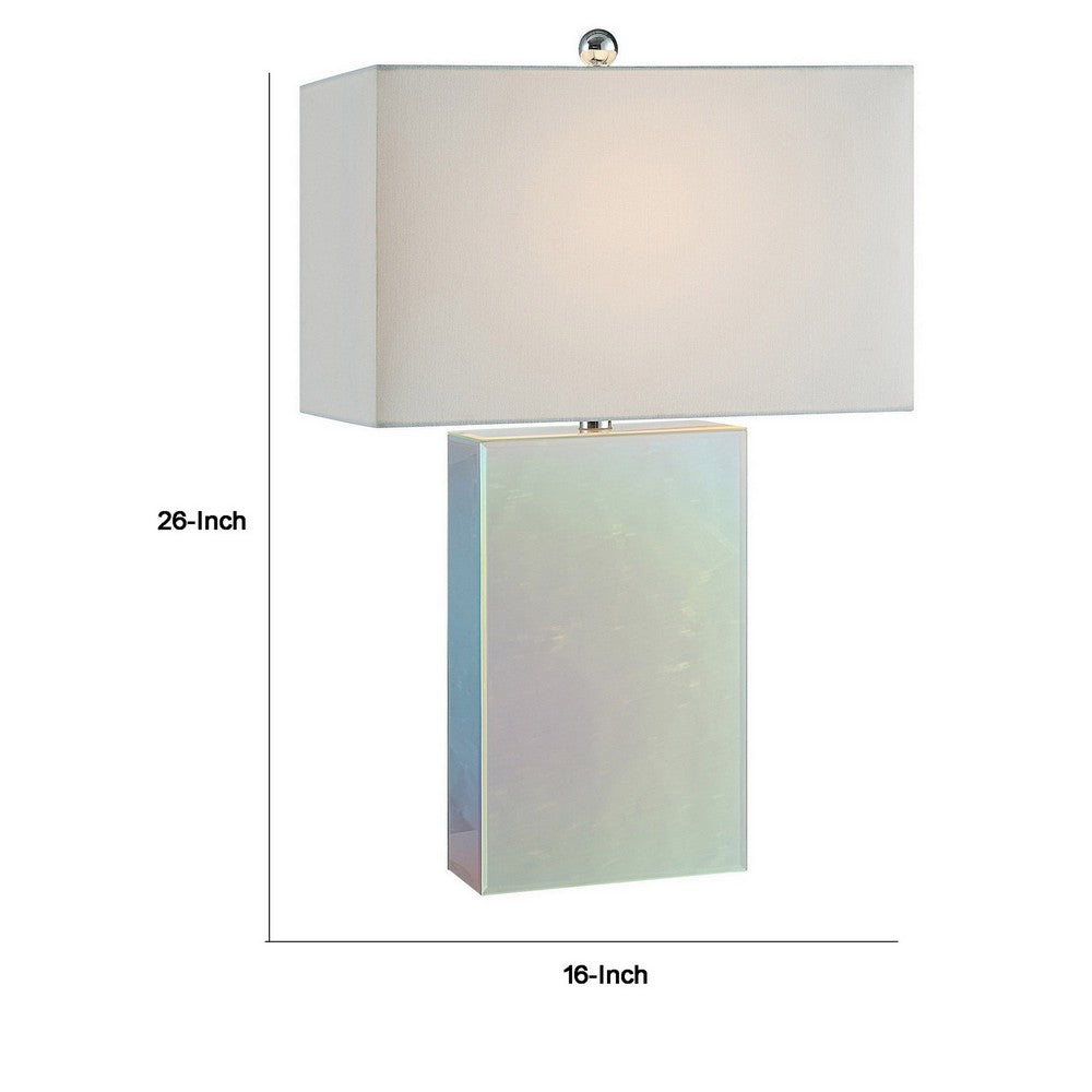 Benjara 26 Inch Table Lamp, Rectangular Stand, Set of 2, Glass, Multitone White