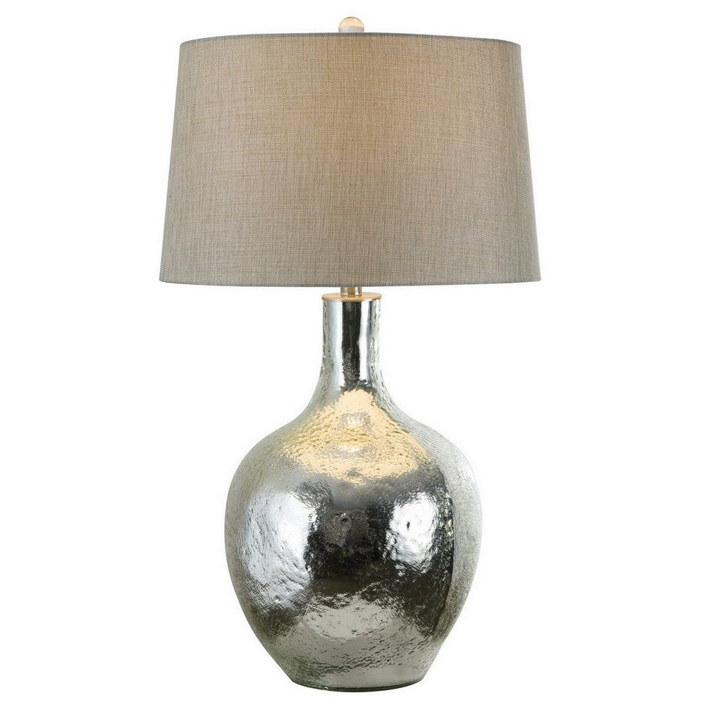 Benjara 32 Inch Table Lamp with Traditional Base, Empire Shade, Glass, Chrome