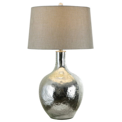 Benjara 32 Inch Table Lamp with Traditional Base, Empire Shade, Glass, Chrome