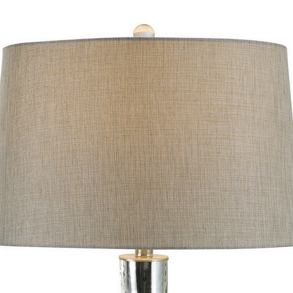 Benjara 32 Inch Table Lamp with Traditional Base, Empire Shade, Glass, Chrome