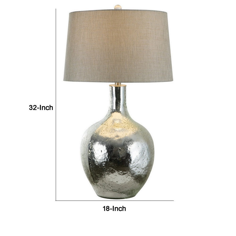 Benjara 32 Inch Table Lamp with Traditional Base, Empire Shade, Glass, Chrome