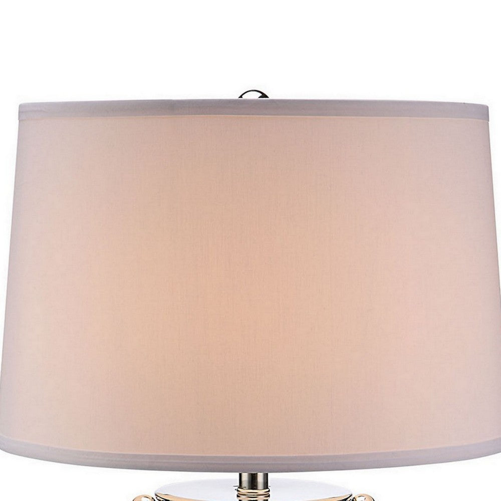 Benjara Axie 28 Inch Table Lamp, Glass Stand, Empire Shade, Metal, Nickel Finish