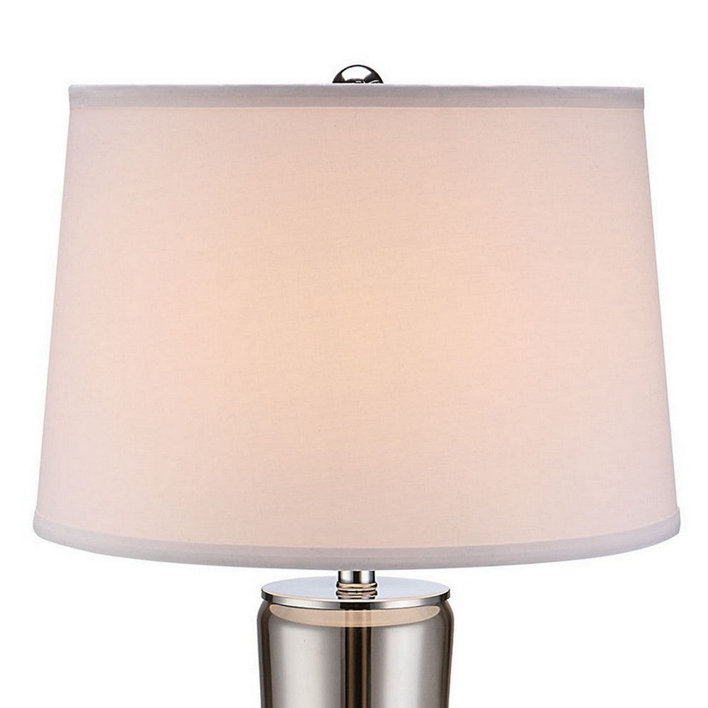 Benjara 29 Inch Table Lamp, Empire Shade, Set of 2, Glass, Clear Smoke Gray