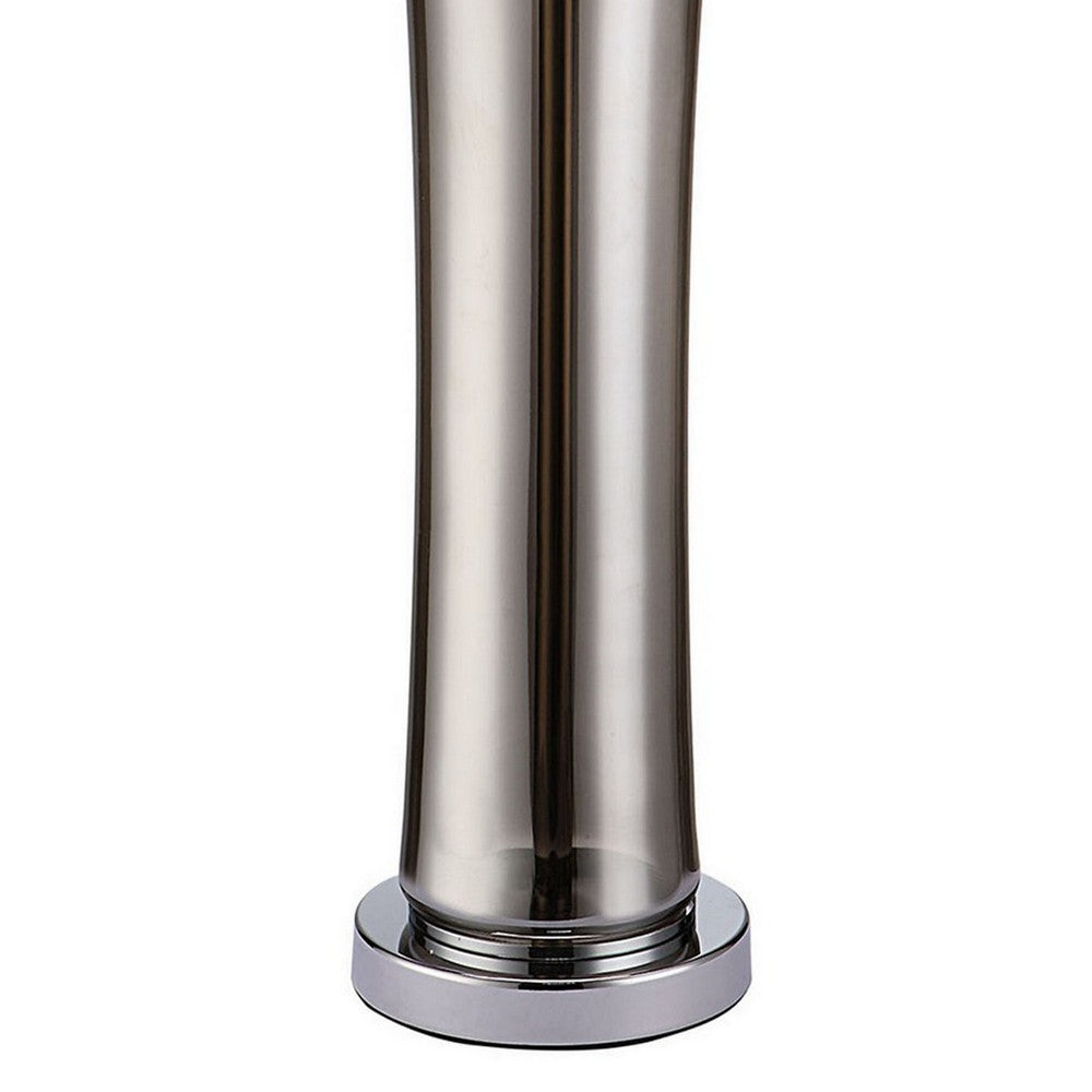 Benjara 29 Inch Table Lamp, Empire Shade, Set of 2, Glass, Clear Smoke Gray