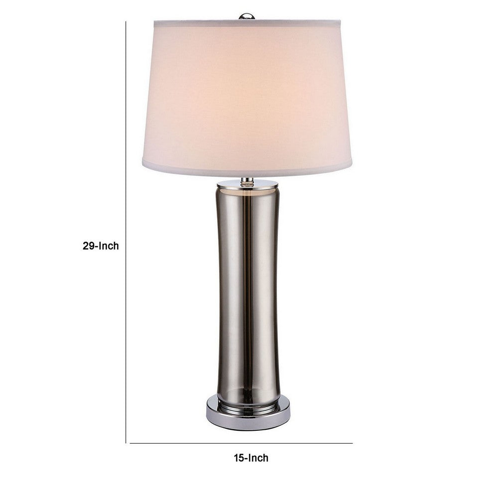 Benjara 29 Inch Table Lamp, Empire Shade, Set of 2, Glass, Clear Smoke Gray