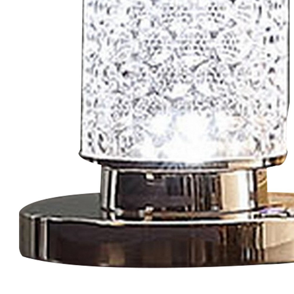 Benjara Siri 19 Inch Table Lamp with LED Glass Shade, Metal Base, Nickel Finish