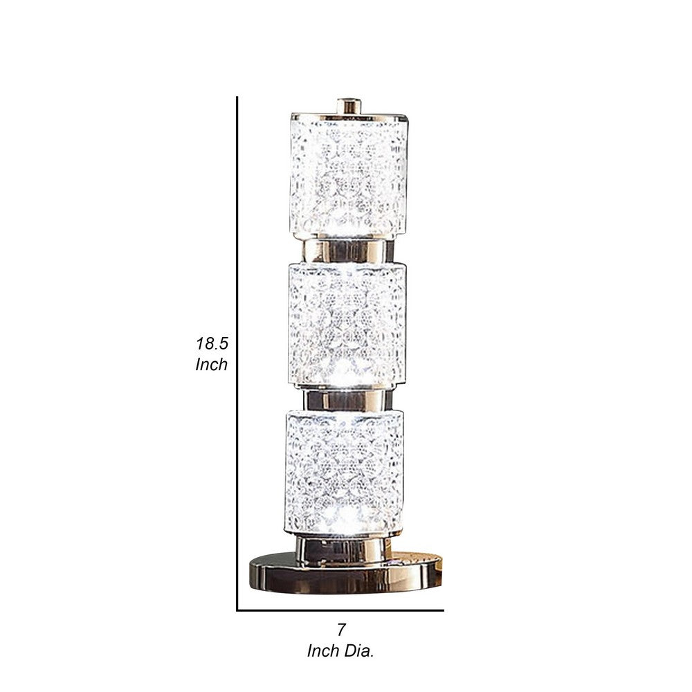 Benjara Siri 19 Inch Table Lamp with LED Glass Shade, Metal Base, Nickel Finish