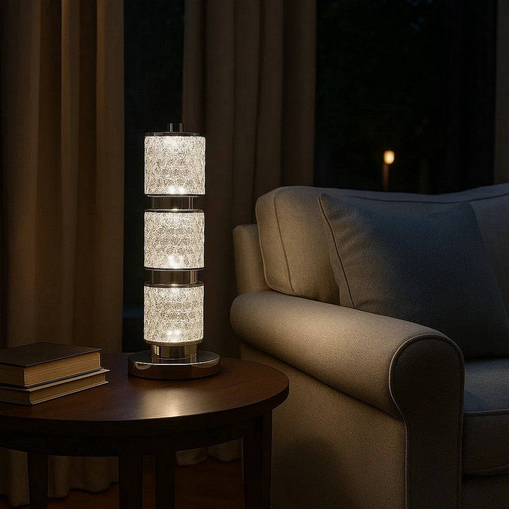 Benjara Siri 19 Inch Table Lamp with LED Glass Shade, Metal Base, Nickel Finish