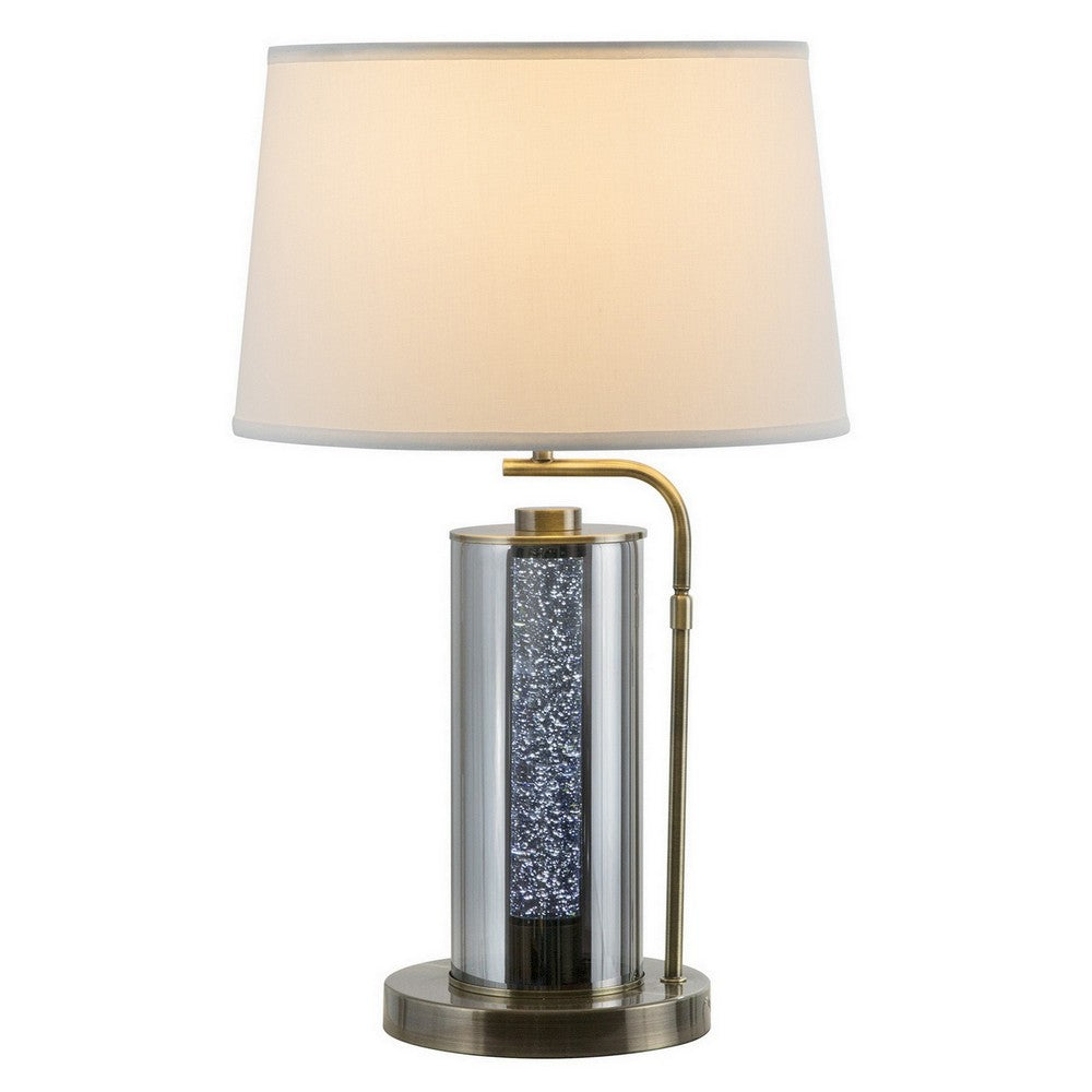 Benjara 29 Inch Table Lamp with LED Night Light Stand, Glass, Antique Brass