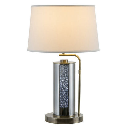 Benjara 29 Inch Table Lamp with LED Night Light Stand, Glass, Antique Brass