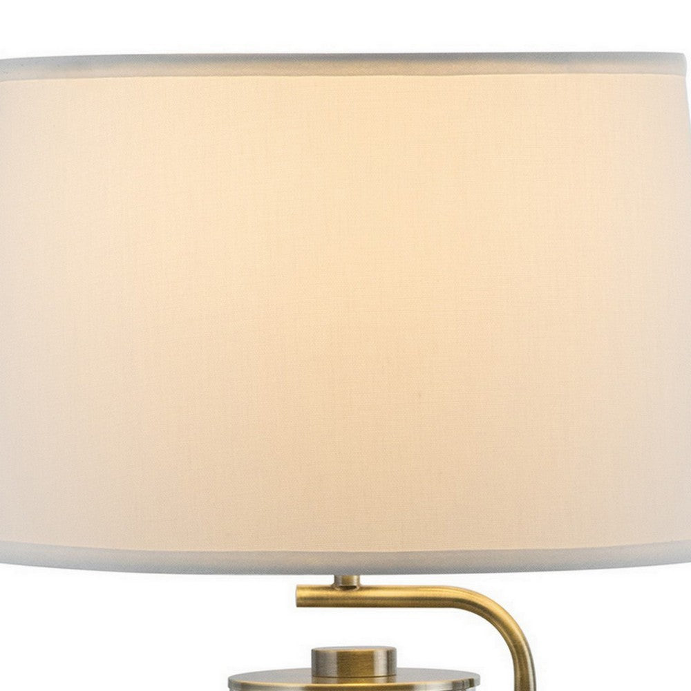 Benjara 29 Inch Table Lamp with LED Night Light Stand, Glass, Antique Brass