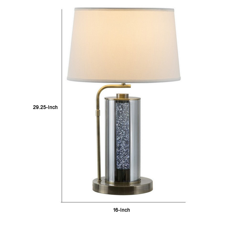 Benjara 29 Inch Table Lamp with LED Night Light Stand, Glass, Antique Brass