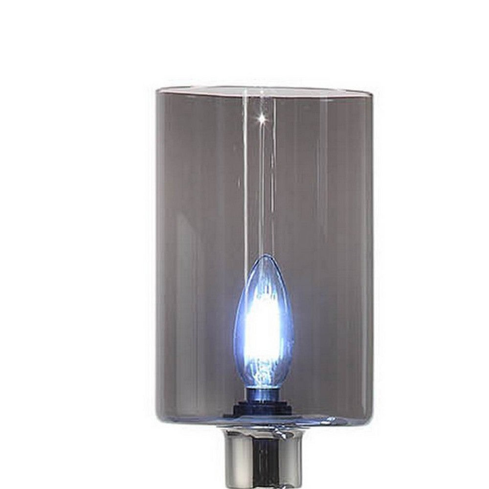 Benjara 29 Inch Table Lamp with Dual Gray Shade, Glass And Metal, Nickel Finish