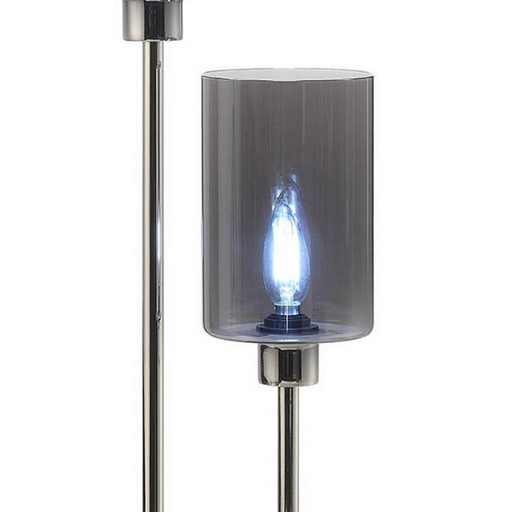 Benjara 29 Inch Table Lamp with Dual Gray Shade, Glass And Metal, Nickel Finish