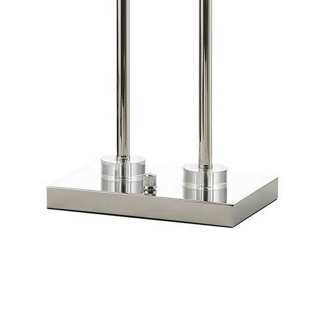 Benjara 29 Inch Table Lamp with Dual Gray Shade, Glass And Metal, Nickel Finish