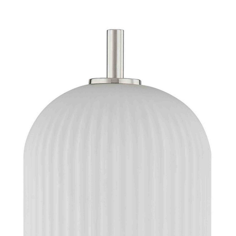 Benjara Aimy 27 Inch Table Lamp, LED Glass Shade, Metal, Chrome And White Finish