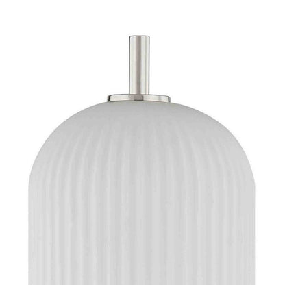Benjara Aimy 27 Inch Table Lamp, LED Glass Shade, Metal, Chrome And White Finish