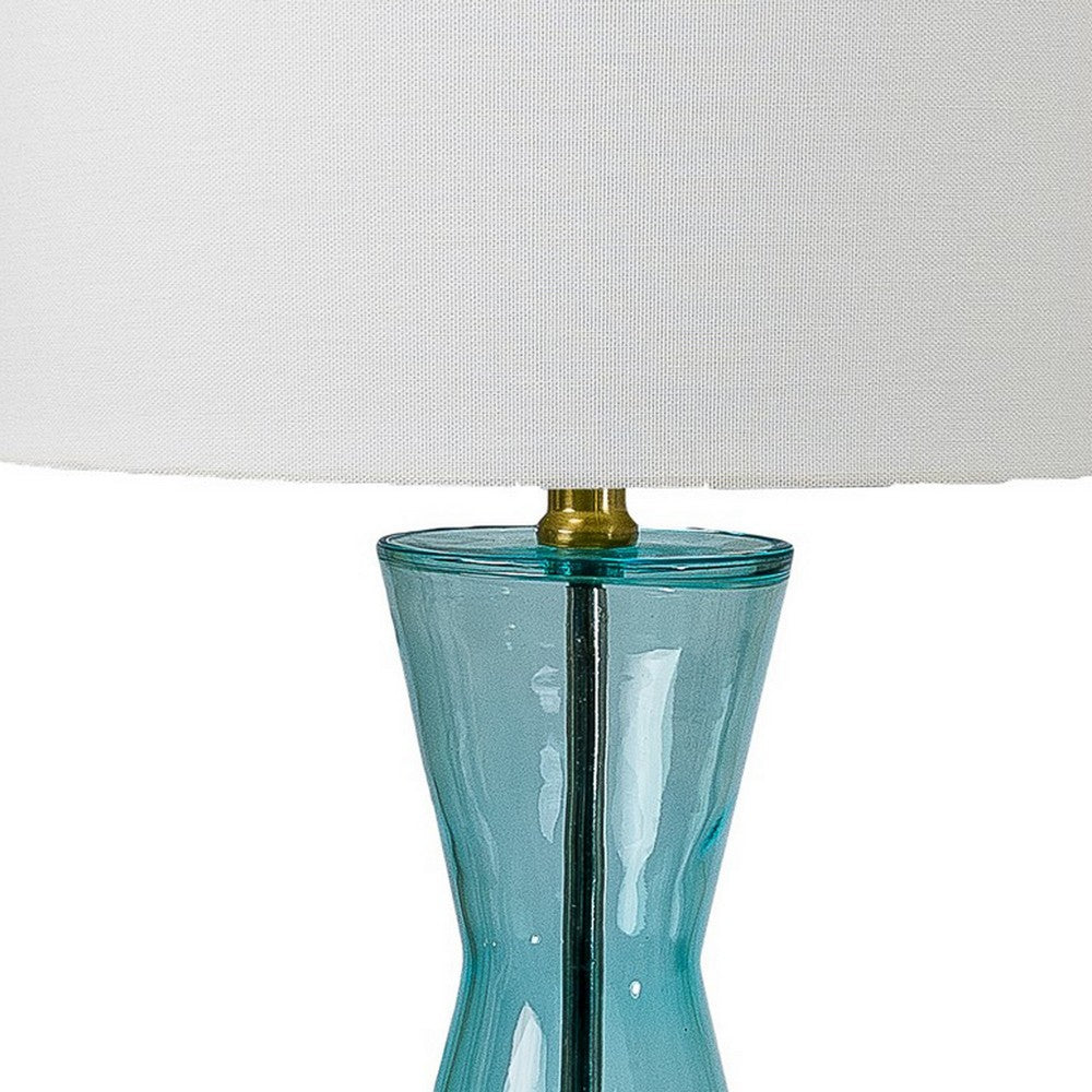 Benjara Elma 24 Inch Table Lamp Set of 2, Hourglass Stand, Gold Trim, Glass, Blue