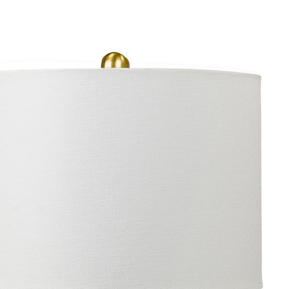 Benjara Elma 24 Inch Table Lamp Set of 2, Hourglass Stand, Gold Trim, Glass, White