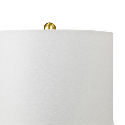 Benjara Elma 24 Inch Table Lamp Set of 2, Hourglass Stand, Gold Trim, Glass, White