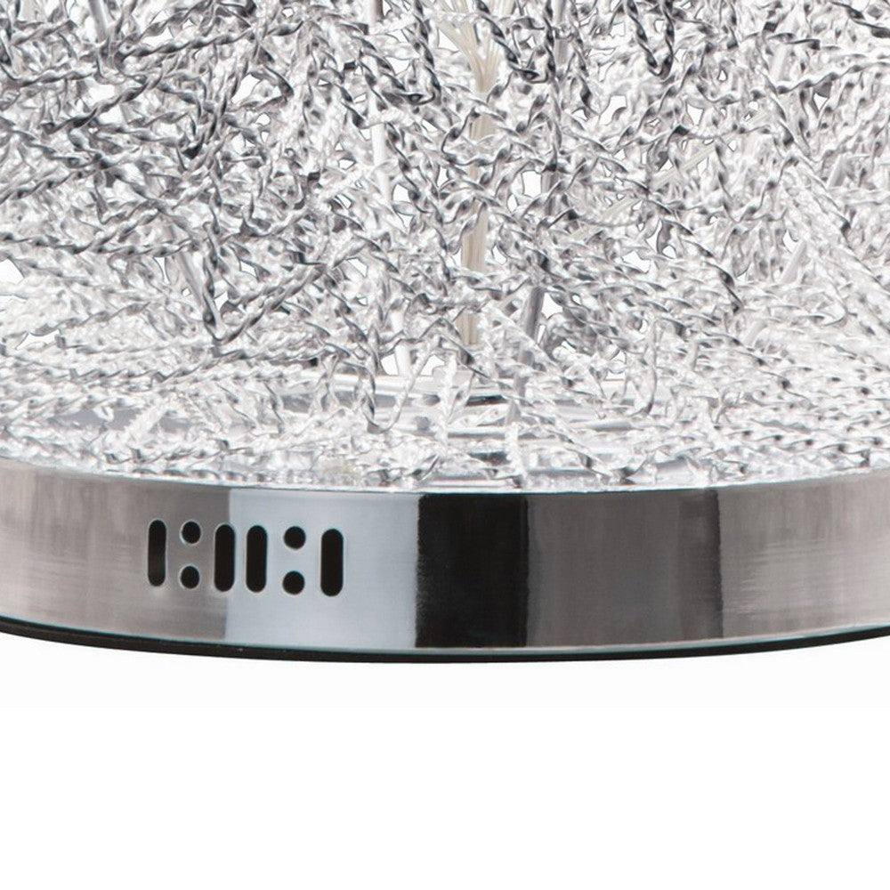 Benjara 20 Inch Table Lamp, Geode-Inspired Oval Shade, Metal, Chrome Finish