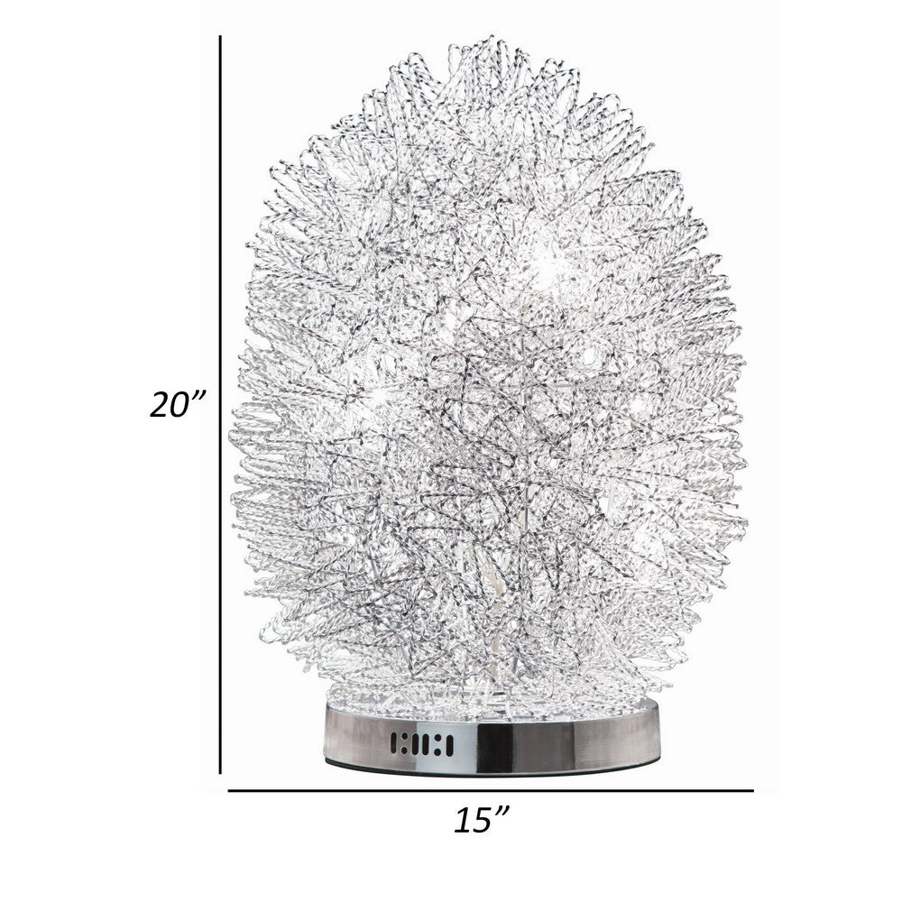 Benjara 20 Inch Table Lamp, Geode-Inspired Oval Shade, Metal, Chrome Finish