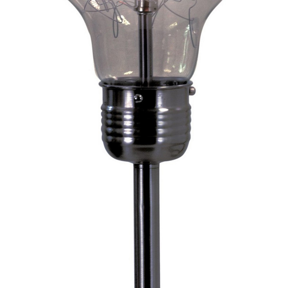 Benjara Febe 26 Inch Table Lamp, Large Bulb Shade, Glass, Metal, Black Nickel