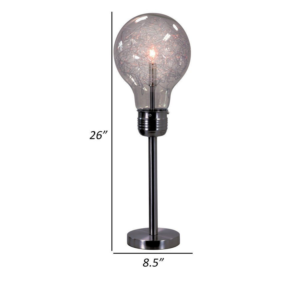 Benjara Febe 26 Inch Table Lamp, Large Bulb Shade, Glass, Metal, Black Nickel