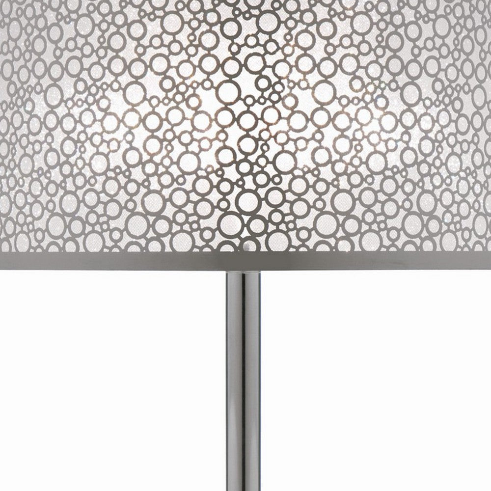 Benjara 27 Inch Table Lamp with Metal And Fabric Shade, 
Sleek Chrome Finish