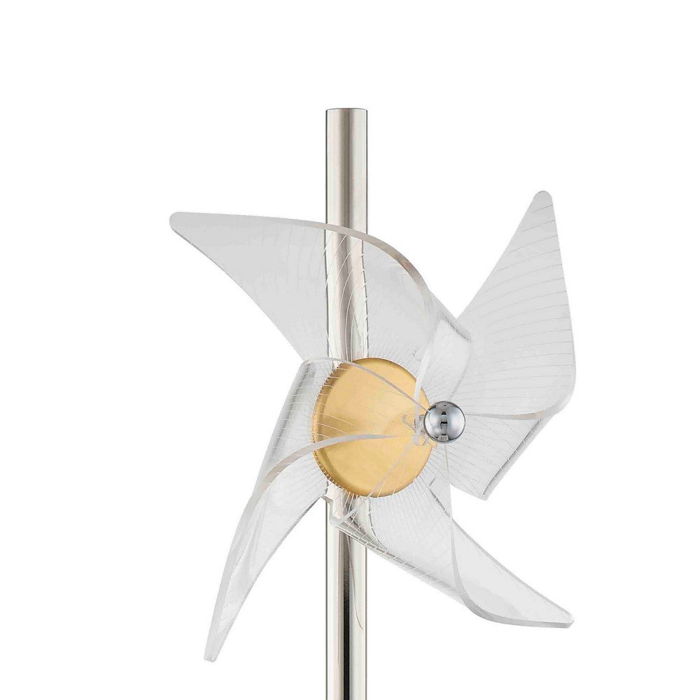 Benjara 29 Inch Table Lamp, LED Pinwheel Shades, Metal, Acrylic, Sand Chrome