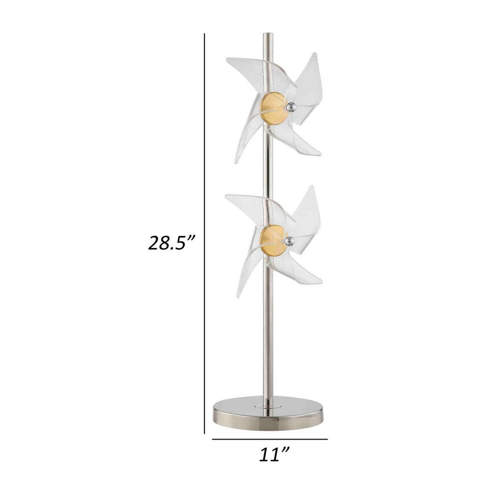Benjara 29 Inch Table Lamp, LED Pinwheel Shades, Metal, Acrylic, Sand Chrome