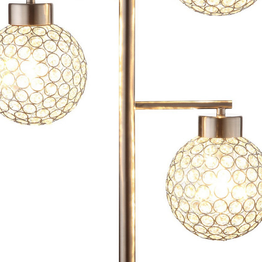 Benjara Fern 30 Inch Table Lamp with 3 Crystal Orb Shades, Metal, Sand Chrome