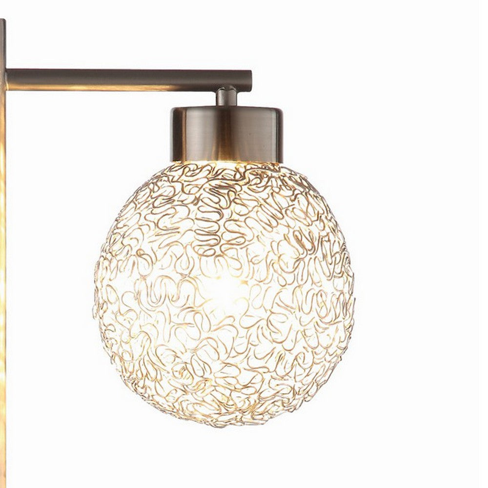 Benjara Fern 31 Inch Table Lamp with 3 Orb Shades, Metal, Sand Chrome Finish