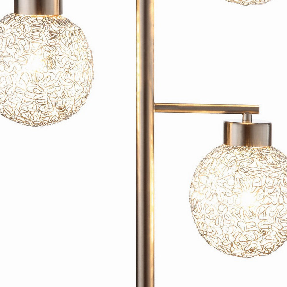 Benjara Fern 31 Inch Table Lamp with 3 Orb Shades, Metal, Sand Chrome Finish