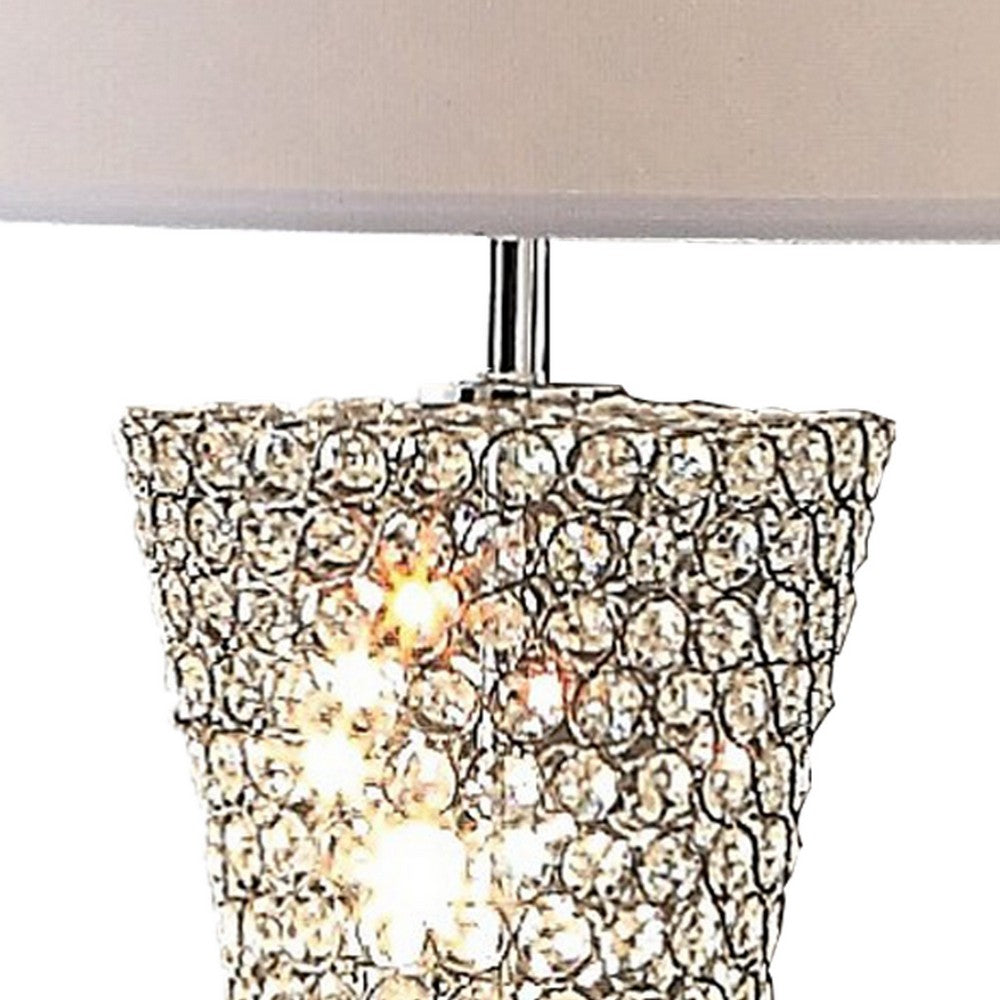 Benjara Wren 32 Inch Table Lamp, Crystal Base with Subtle Curve, Metal, Silver