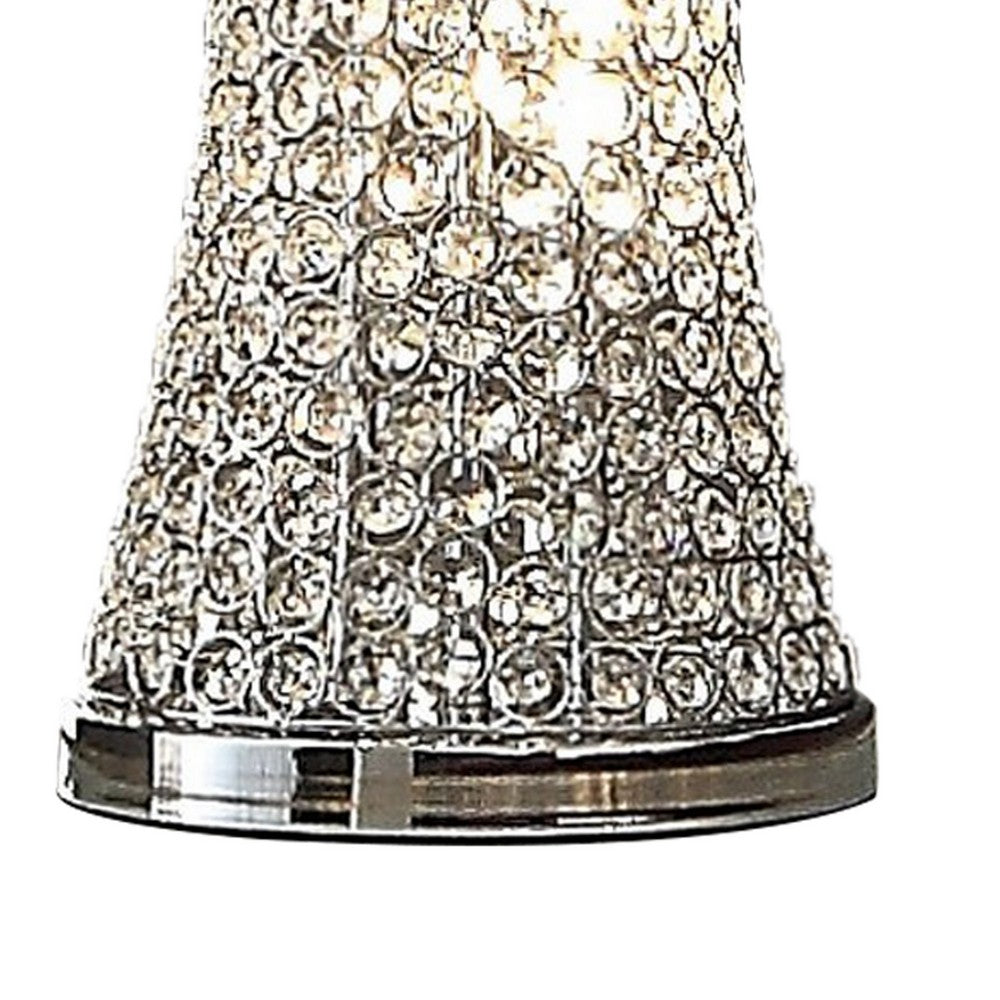Benjara Wren 32 Inch Table Lamp, Crystal Base with Subtle Curve, Metal, Silver