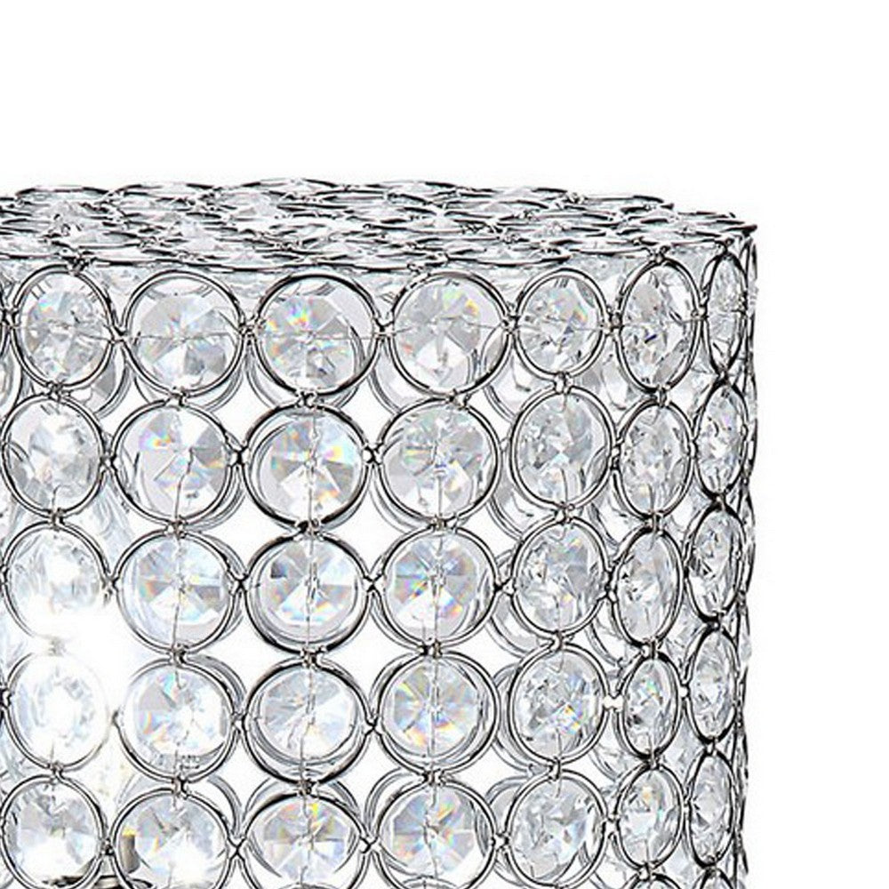 Benjara 21 Inch Table Lamp, Crystal Stand, Open-Top Design, Silver Finished Metal