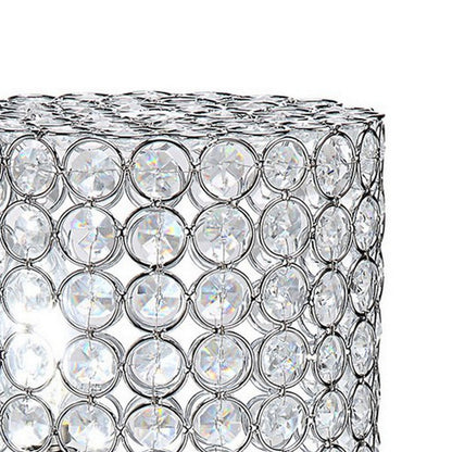 Benjara 21 Inch Table Lamp, Crystal Stand, Open-Top Design, Silver Finished Metal