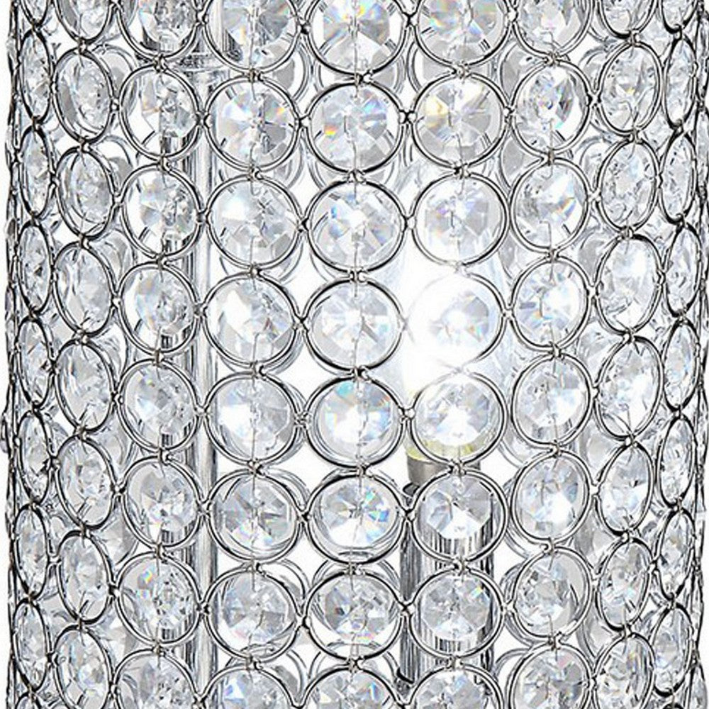 Benjara 21 Inch Table Lamp, Crystal Stand, Open-Top Design, Silver Finished Metal