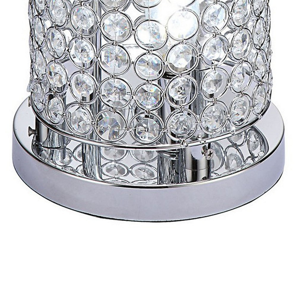Benjara 21 Inch Table Lamp, Crystal Stand, Open-Top Design, Silver Finished Metal
