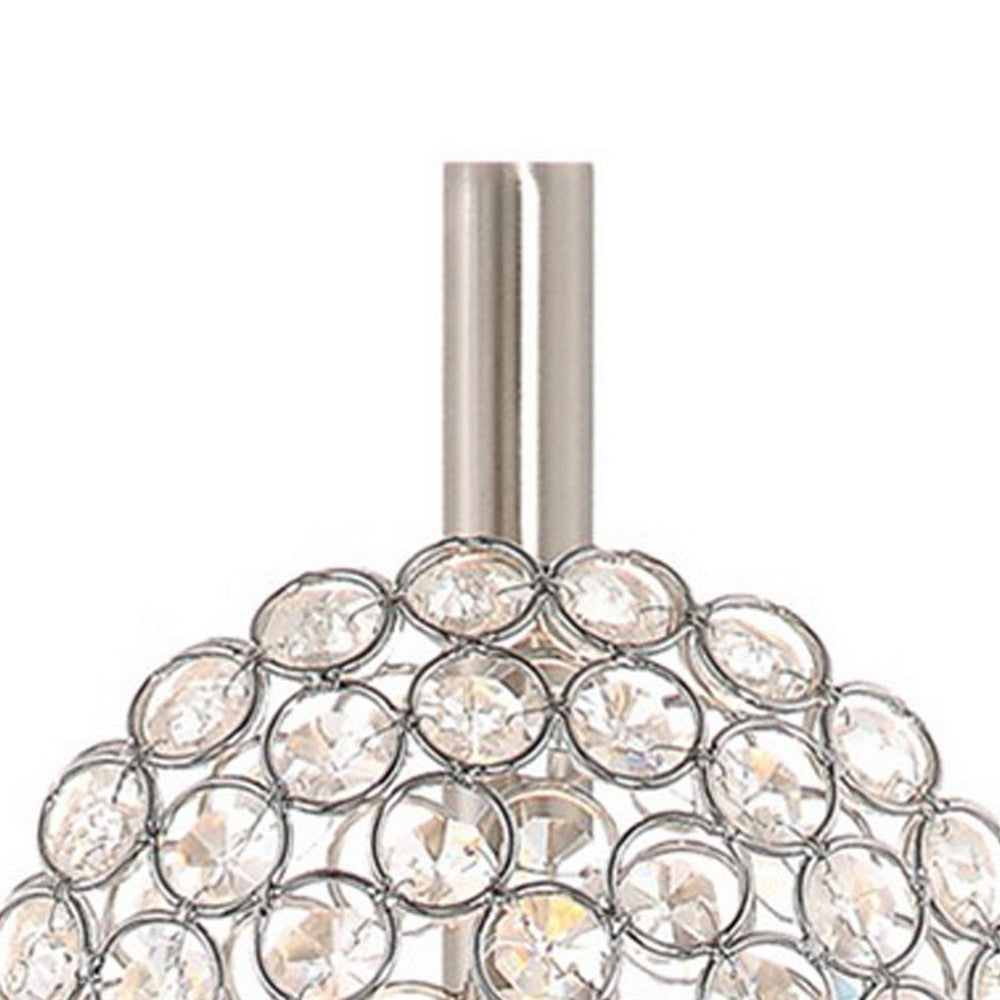 Benjara 26 Inch Table Lamp with 3 Crystal Rounds Shades, Sand Chrome Finished Metal