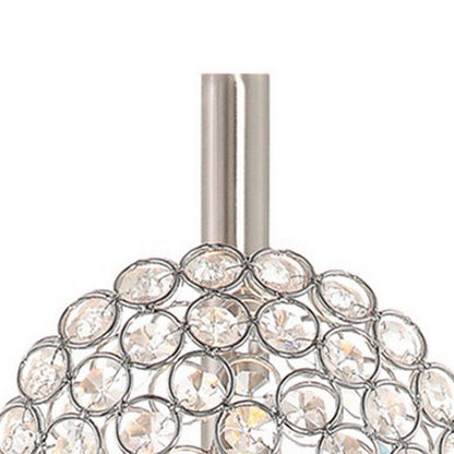 Benjara 26 Inch Table Lamp with 3 Crystal Rounds Shades, Sand Chrome Finished Metal