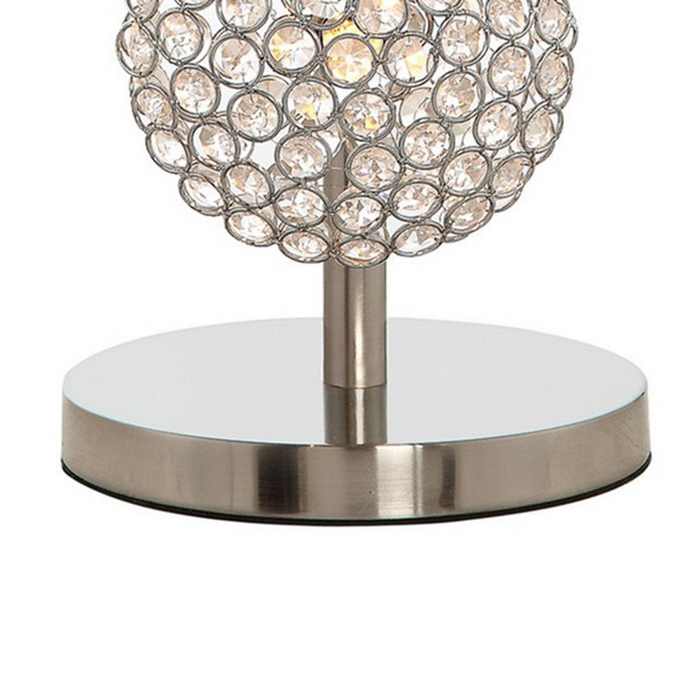 Benjara 26 Inch Table Lamp with 3 Crystal Rounds Shades, Sand Chrome Finished Metal