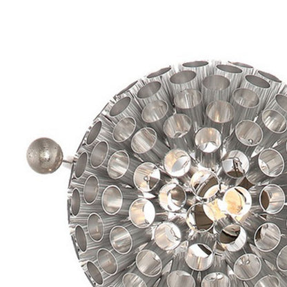 Benjara 32 Inch Table Lamp, Round Shades, Curved Stem, Sand Chrome Finished Metal