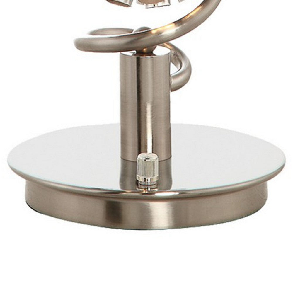 Benjara 32 Inch Table Lamp, Round Shades, Curved Stem, Sand Chrome Finished Metal