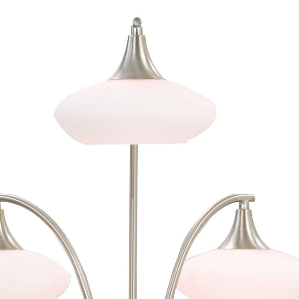 Benjara 31 Inch Table Lamp, 5 Dome Shape Shades, Glass, Sand Chrome Finished Metal