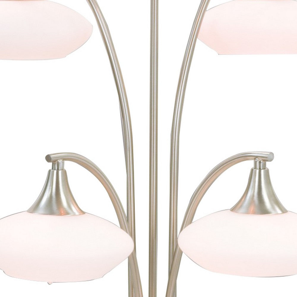 Benjara 31 Inch Table Lamp, 5 Dome Shape Shades, Glass, Sand Chrome Finished Metal